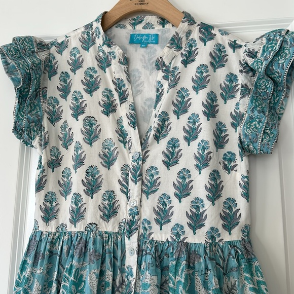 Darlington Isle Mixed Batik Prints Midi Dress Flutter Sleeves Abalone Buttons - Picture 4 of 9